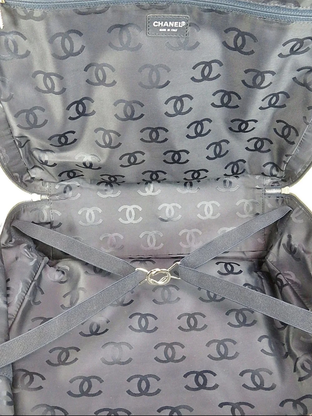 CHANEL Navy and Cream Logo Travel Tote